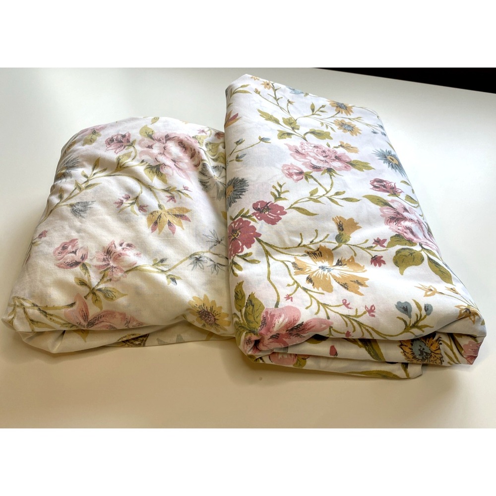 Vtg Retro Martex Double Flat & Fitted Sheet Set Pink Floral Cottage Core